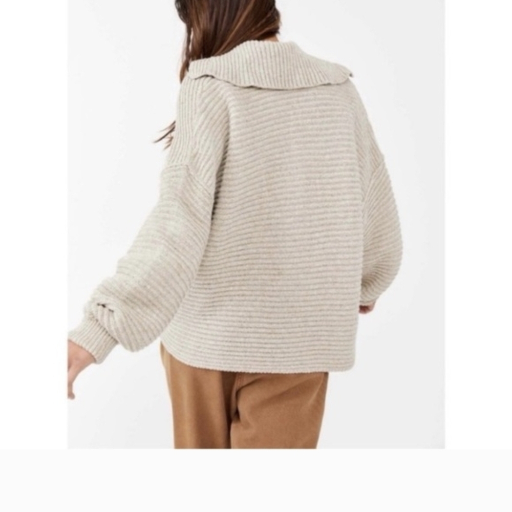 Free People Marlie deep v ribbed sweater in cream - Picture 3 of 9